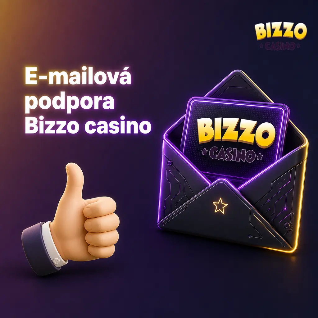 E-mailová podpora Bizzo casino pro dotazy, reklamace a ověření dokladů s odpovědí do 24 až 48 hodin
